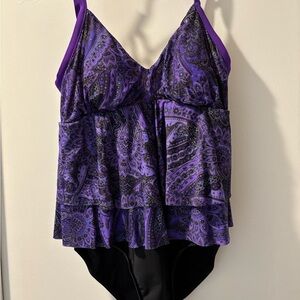 Purple Paisley Faux Tankini Miraclesuit